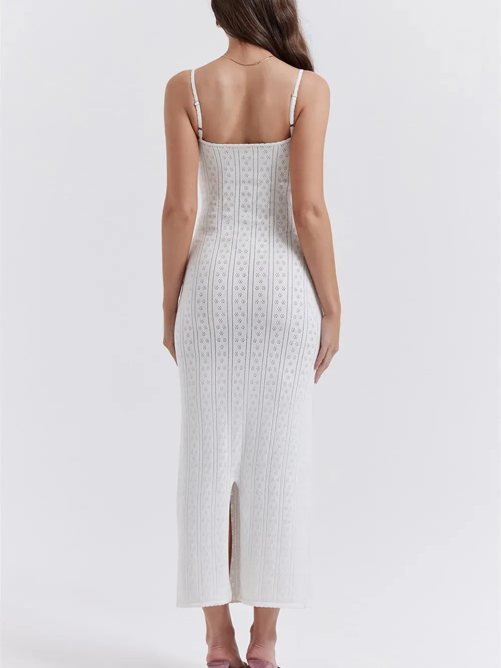 2023 Women's Summer Long Dress Sleeveless Spaghetti Strap Tie-up Front Solid Color Knit Dress Party Club Beachwear