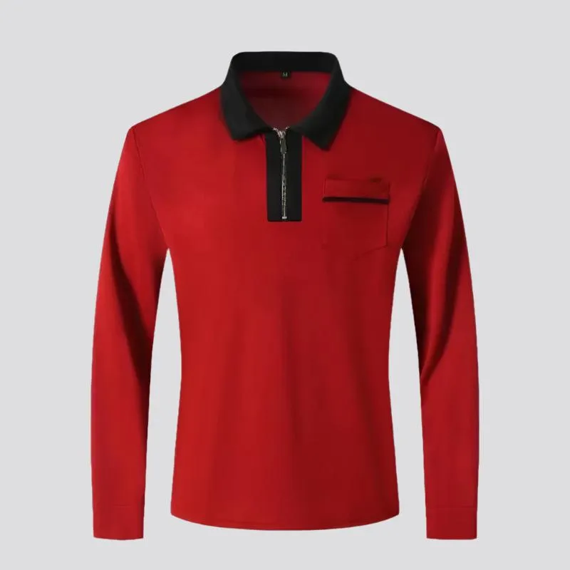 2024 Autumn Mens Long Sleeve Zipper Polo Shirts Casual Lapel Collar Zip Up Henley Shirts Cotton Sports Golf Tennis T-Shirts With Pockets