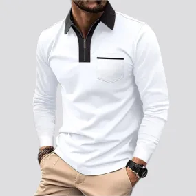 2024 Autumn Mens Long Sleeve Zipper Polo Shirts Casual Lapel Collar Zip Up Henley Shirts Cotton Sports Golf Tennis T-Shirts With Pockets