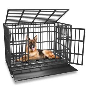 48/42/38 inch Heavy Duty Indestructible and Escape-Proof Dog Crate Cage Kennel for Large Dogs