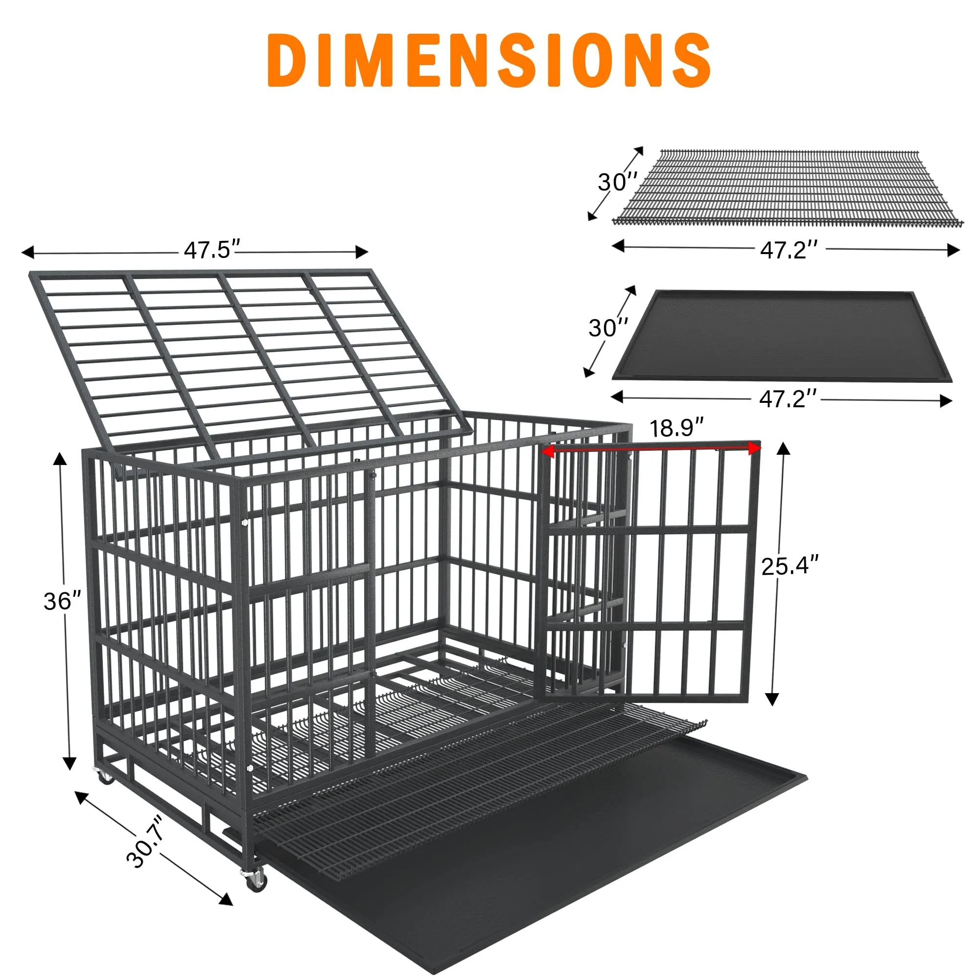 48/42/38 inch Heavy Duty Indestructible and Escape-Proof Dog Crate Cage Kennel for Large Dogs