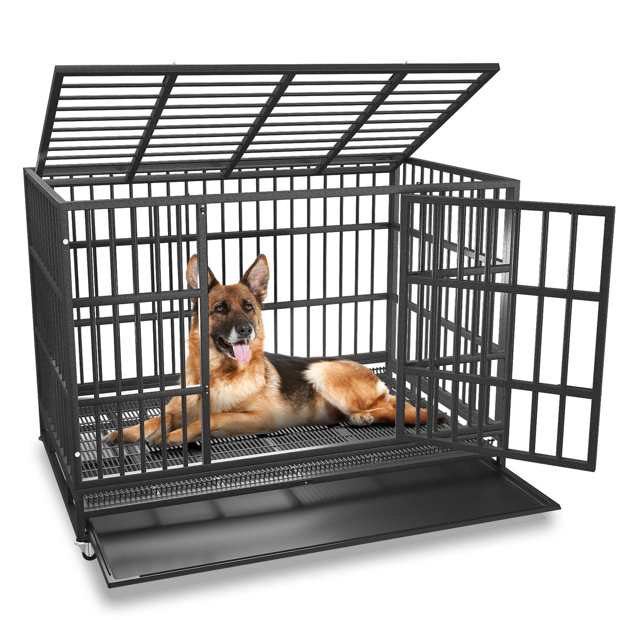 48/42/38 inch Heavy Duty Indestructible and Escape-Proof Dog Crate Cage Kennel for Large Dogs