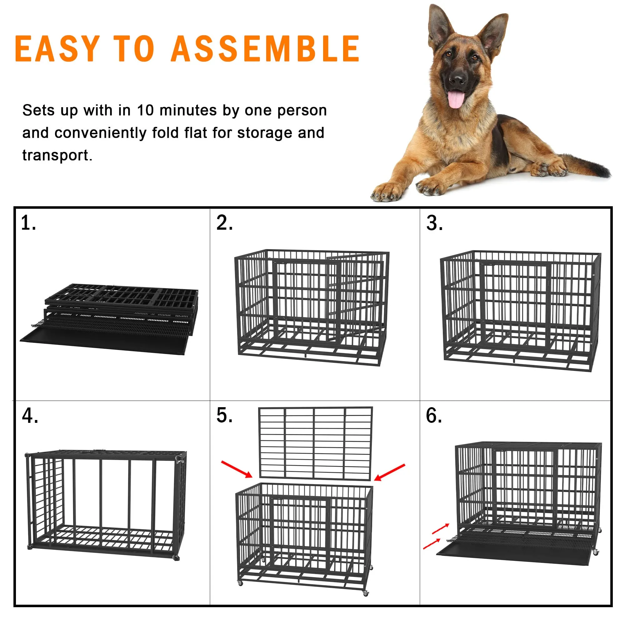48/42/38 inch Heavy Duty Indestructible and Escape-Proof Dog Crate Cage Kennel for Large Dogs