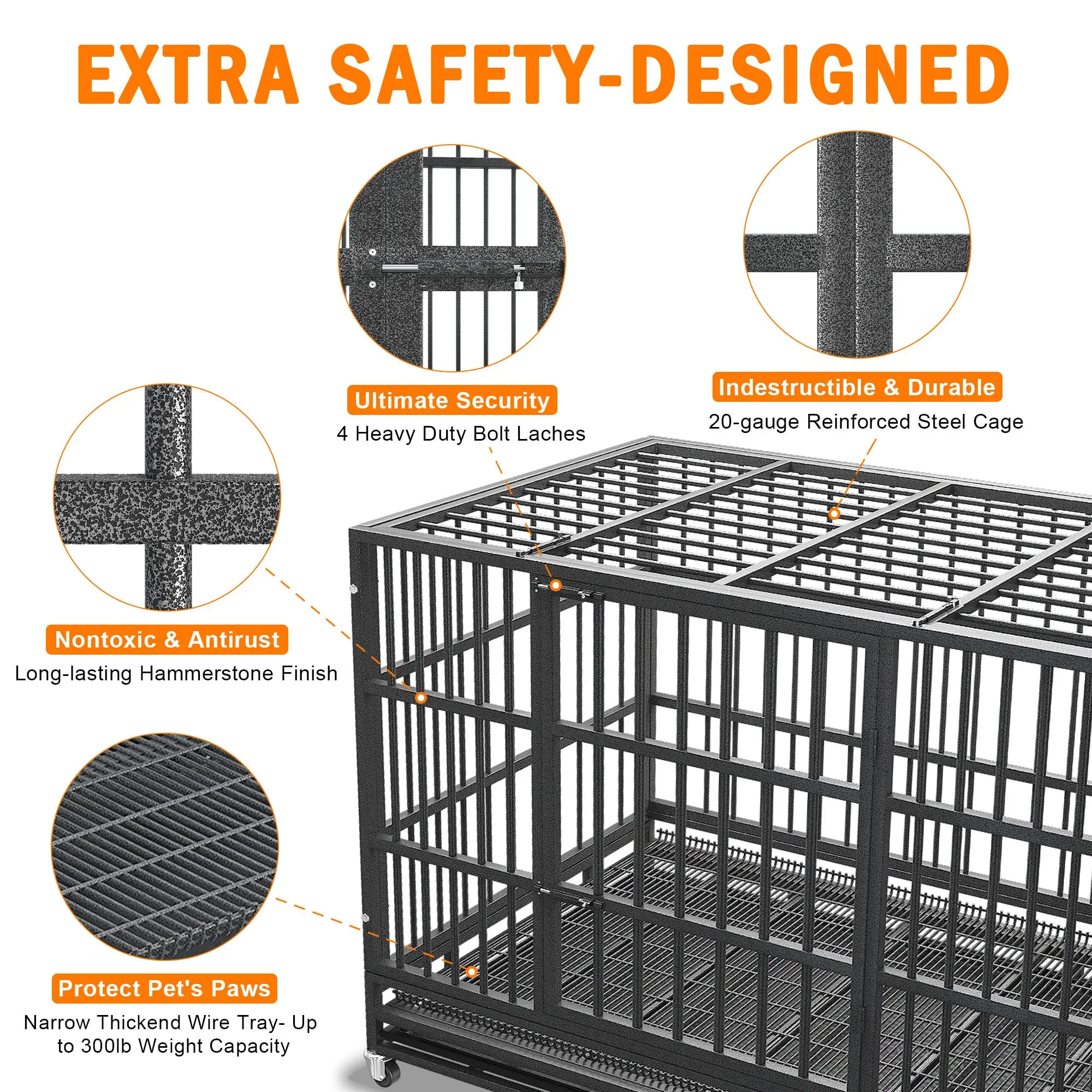 48/42/38 inch Heavy Duty Indestructible and Escape-Proof Dog Crate Cage Kennel for Large Dogs