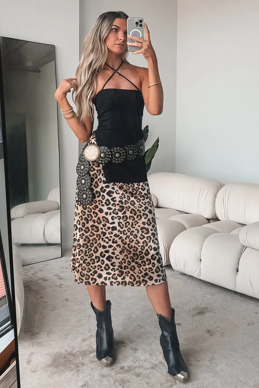 All Eyes On Me Leopard Print Satin Midi Skirt
