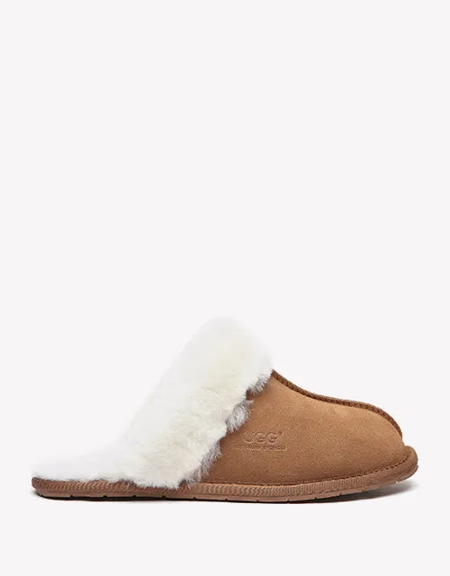 Australian Shepherd Premium Sheepskin Wool Unisex Scuff Ugg Slippers Rosa Water Resistant