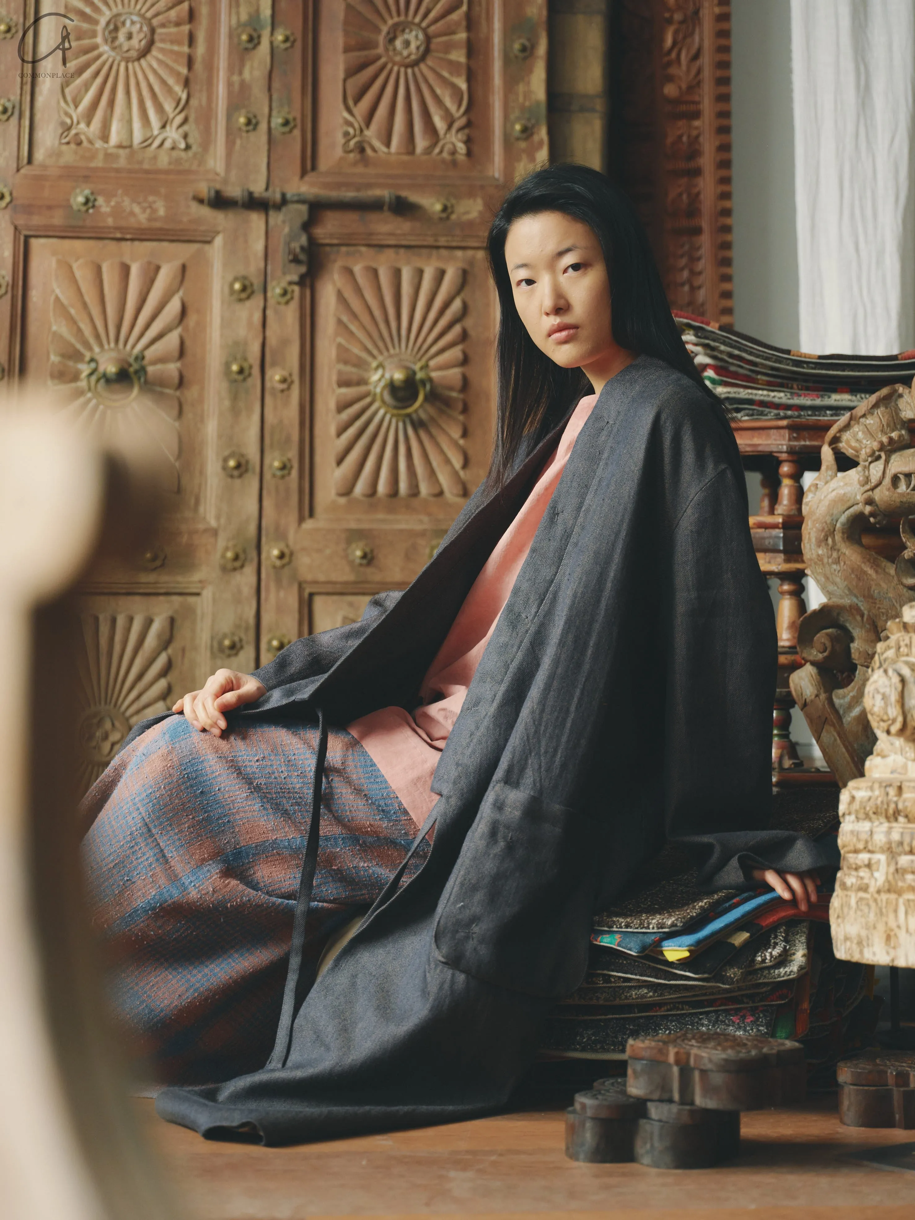 AVIVA JIFEI XUE 24 Autumn and Winter Wool Linen Denim Long Kimono Jacket AJX-FW24-LKJ-WLD-NZ Denim