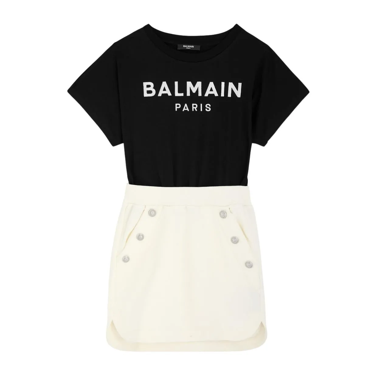 Balmain Kids Embroidered Logo Two-Tone Dress