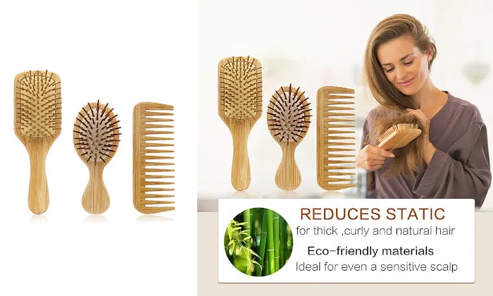 Bamboo Hair Brush And Comb Set