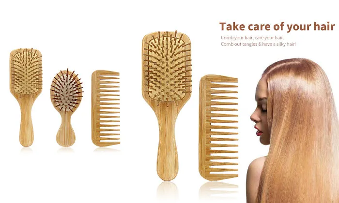 Bamboo Hair Brush And Comb Set
