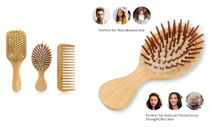 Bamboo Hair Brush And Comb Set