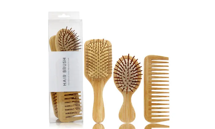 Bamboo Hair Brush And Comb Set