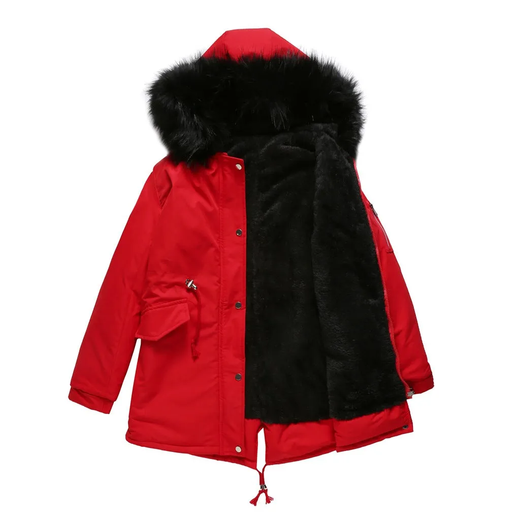 Big Fur Collar Cotton-Padded Coat Mid-Length