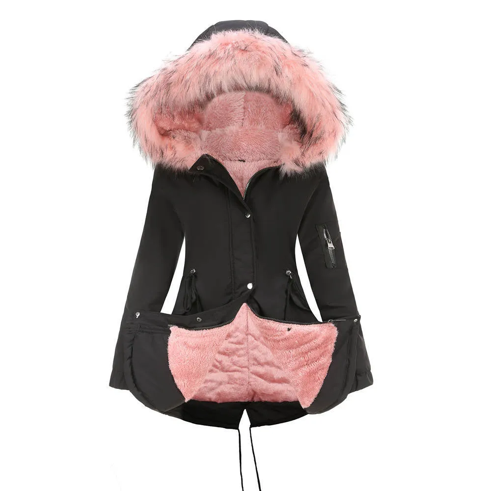 Big Fur Collar Cotton-Padded Coat Mid-Length
