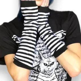 Black White Striped Long Arm Warmers
