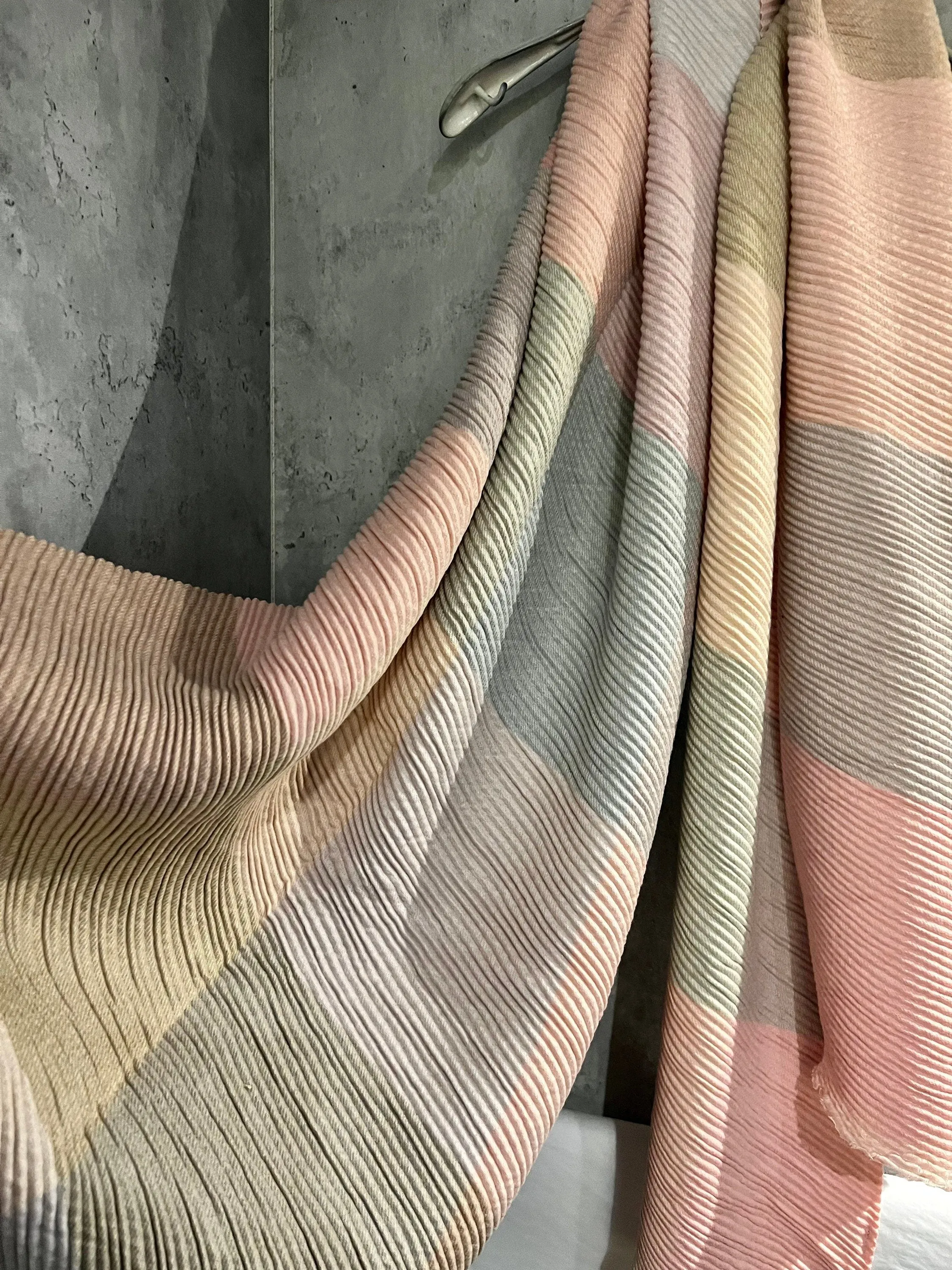 Block Pattern Pink Grey Beige Cashmere Blend Autumn Winter Scarf