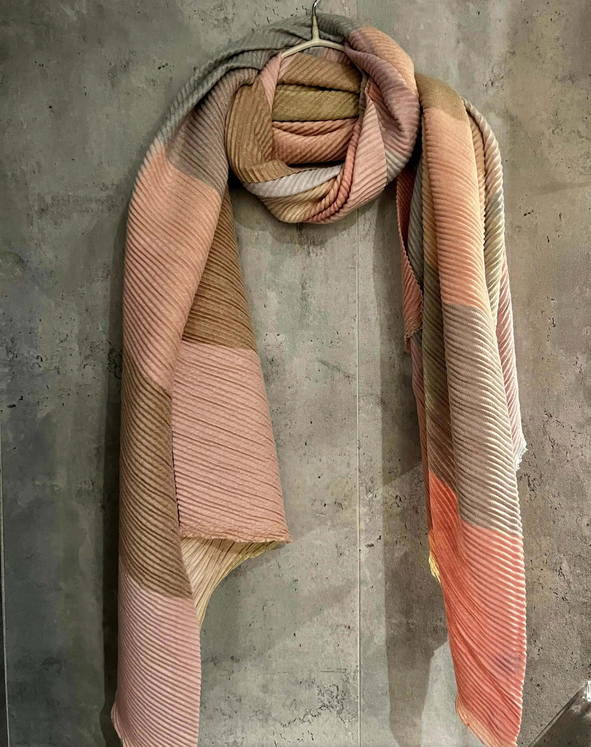 Block Pattern Pink Grey Beige Cashmere Blend Autumn Winter Scarf