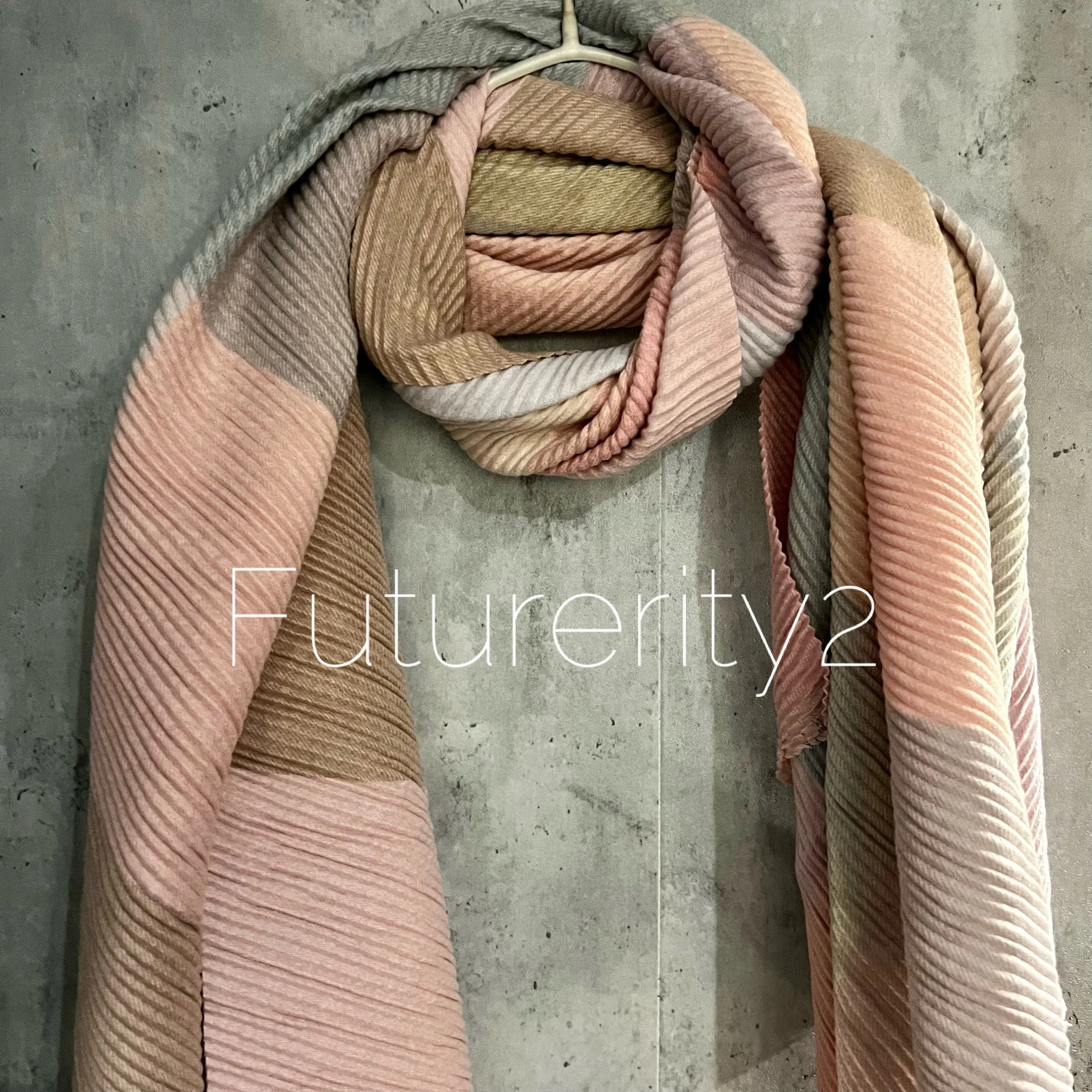 Block Pattern Pink Grey Beige Cashmere Blend Autumn Winter Scarf