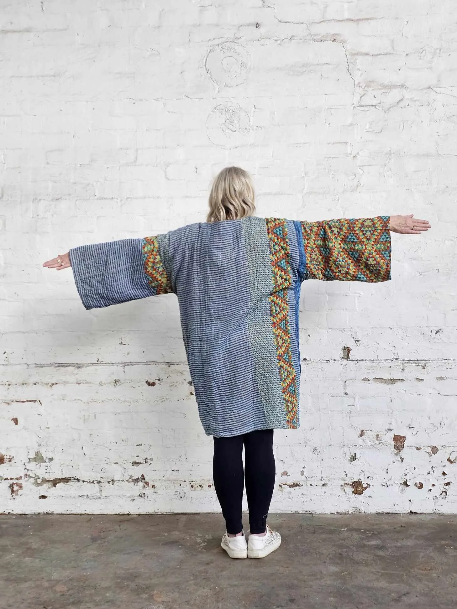 BLUE & GREEN Vintage Kantha Kimono