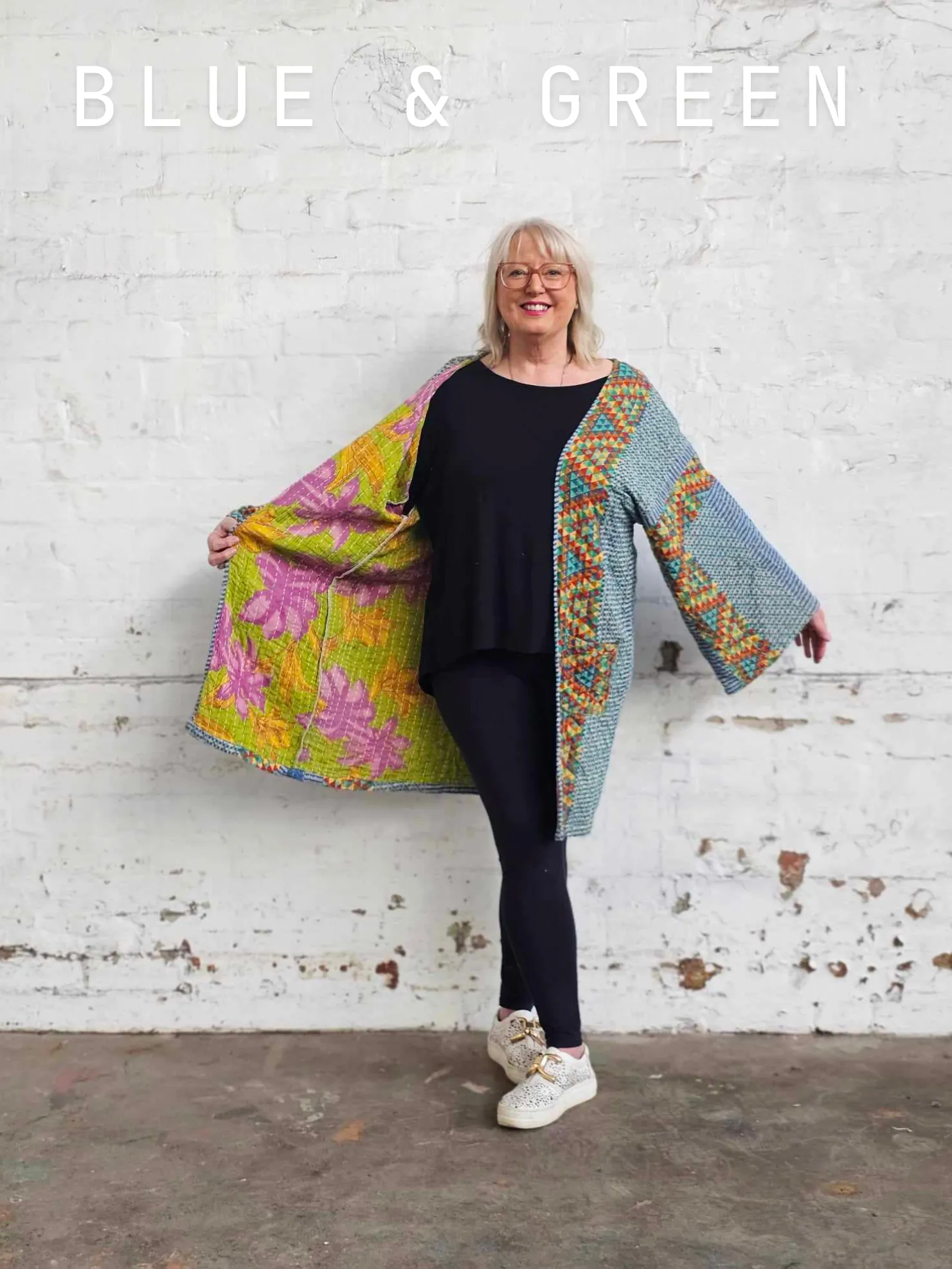 BLUE & GREEN Vintage Kantha Kimono