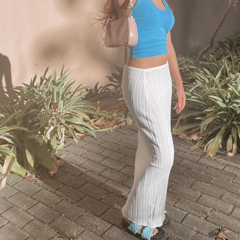 Bonnyshow Chic Women Summer Beach Knitted Pencil Skirt 90S Vintage High Waist Skinny Bodycon Midi Skirt Cover-Ups Y2K Fashion Streetwear