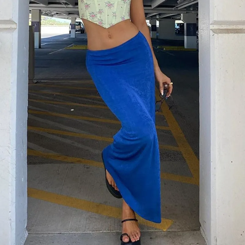 Bonnyshow Chic Women Summer Beach Knitted Pencil Skirt 90S Vintage High Waist Skinny Bodycon Midi Skirt Cover-Ups Y2K Fashion Streetwear