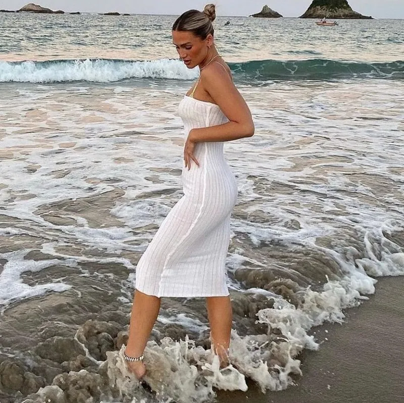 Bonnyshow Chic Women Summer Beach Knitted Pencil Skirt 90S Vintage High Waist Skinny Bodycon Midi Skirt Cover-Ups Y2K Fashion Streetwear