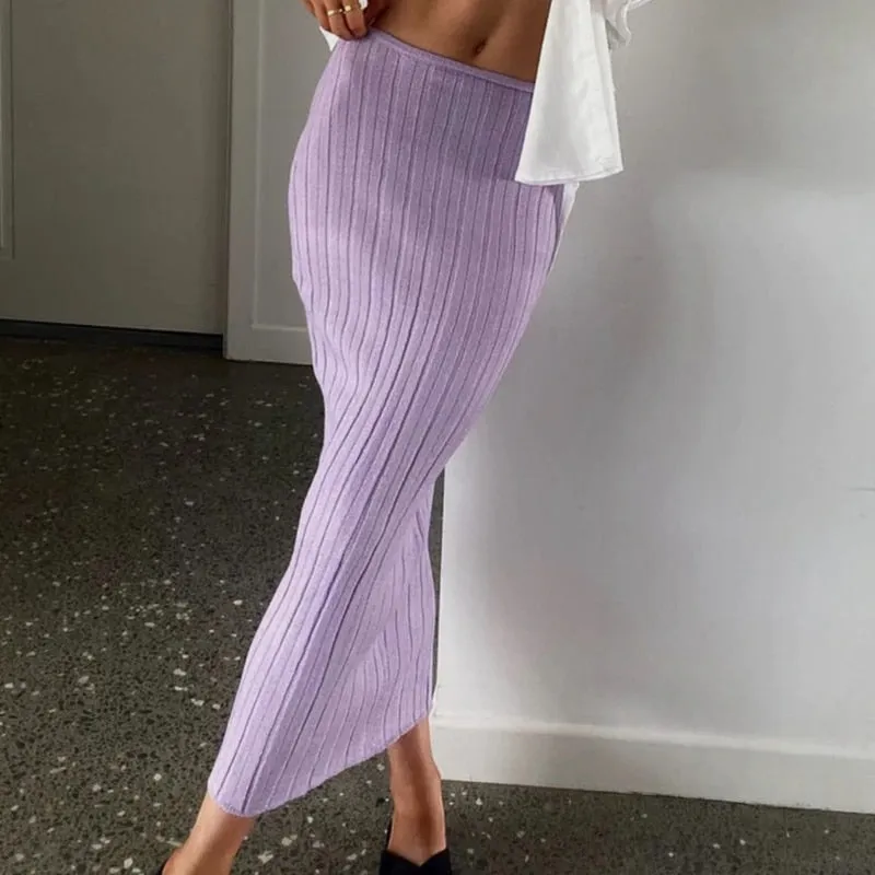 Bonnyshow Chic Women Summer Beach Knitted Pencil Skirt 90S Vintage High Waist Skinny Bodycon Midi Skirt Cover-Ups Y2K Fashion Streetwear