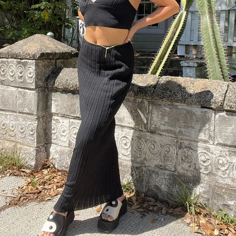 Bonnyshow Chic Women Summer Beach Knitted Pencil Skirt 90S Vintage High Waist Skinny Bodycon Midi Skirt Cover-Ups Y2K Fashion Streetwear