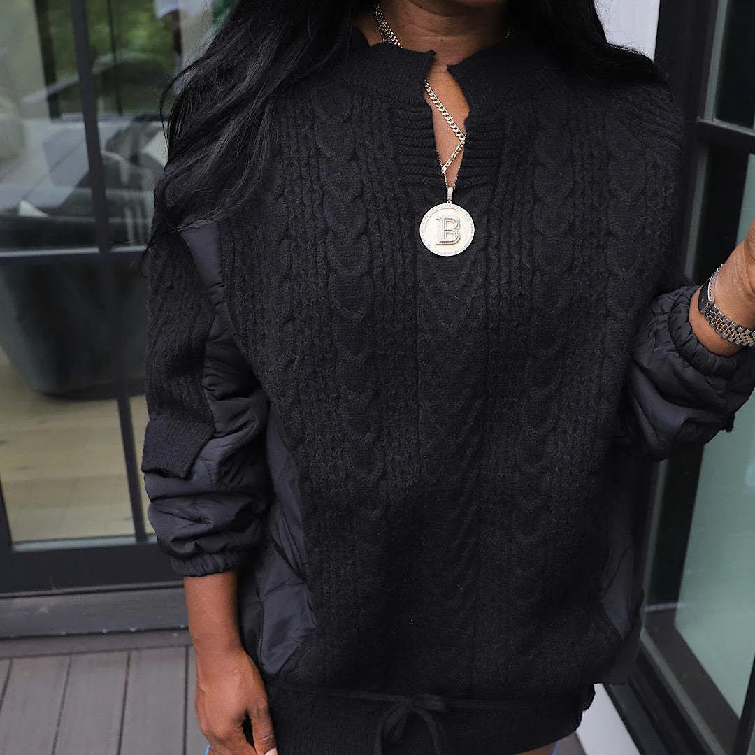 Casual Loose Patchwork Knitting Drawstring Cotton Coat Jacket