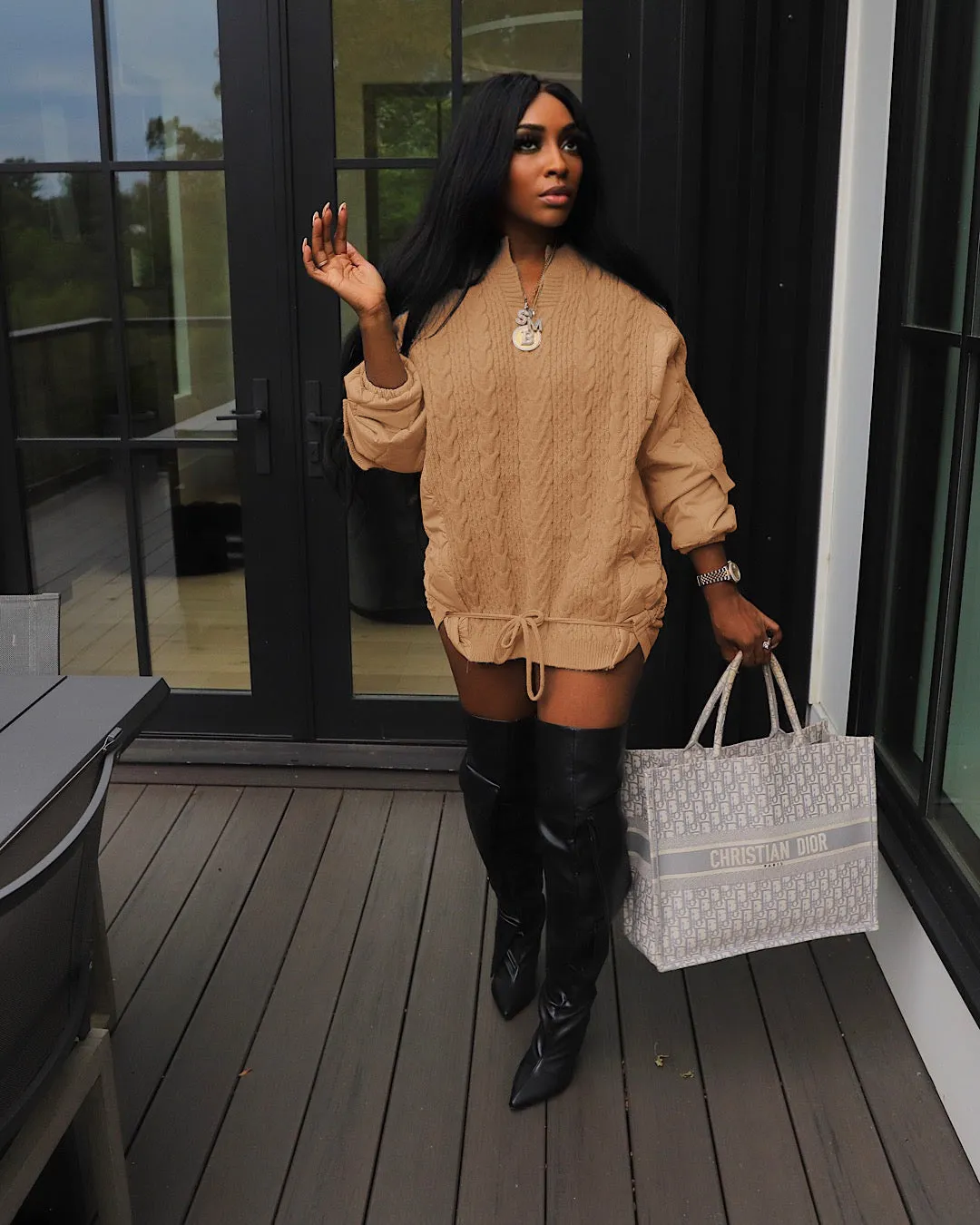 Casual Loose Patchwork Knitting Drawstring Cotton Coat Jacket
