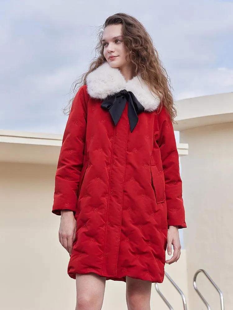 Chili Red Embroidered Down Garment