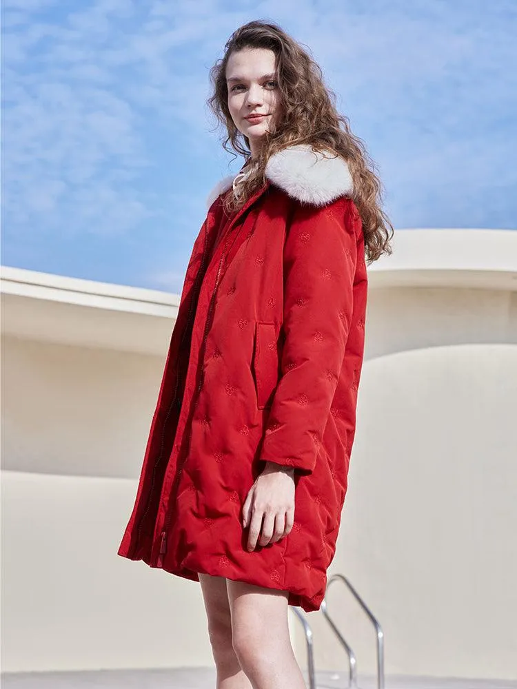 Chili Red Embroidered Down Garment