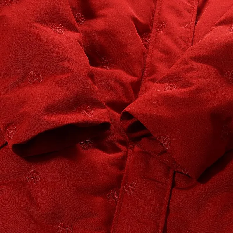 Chili Red Embroidered Down Garment