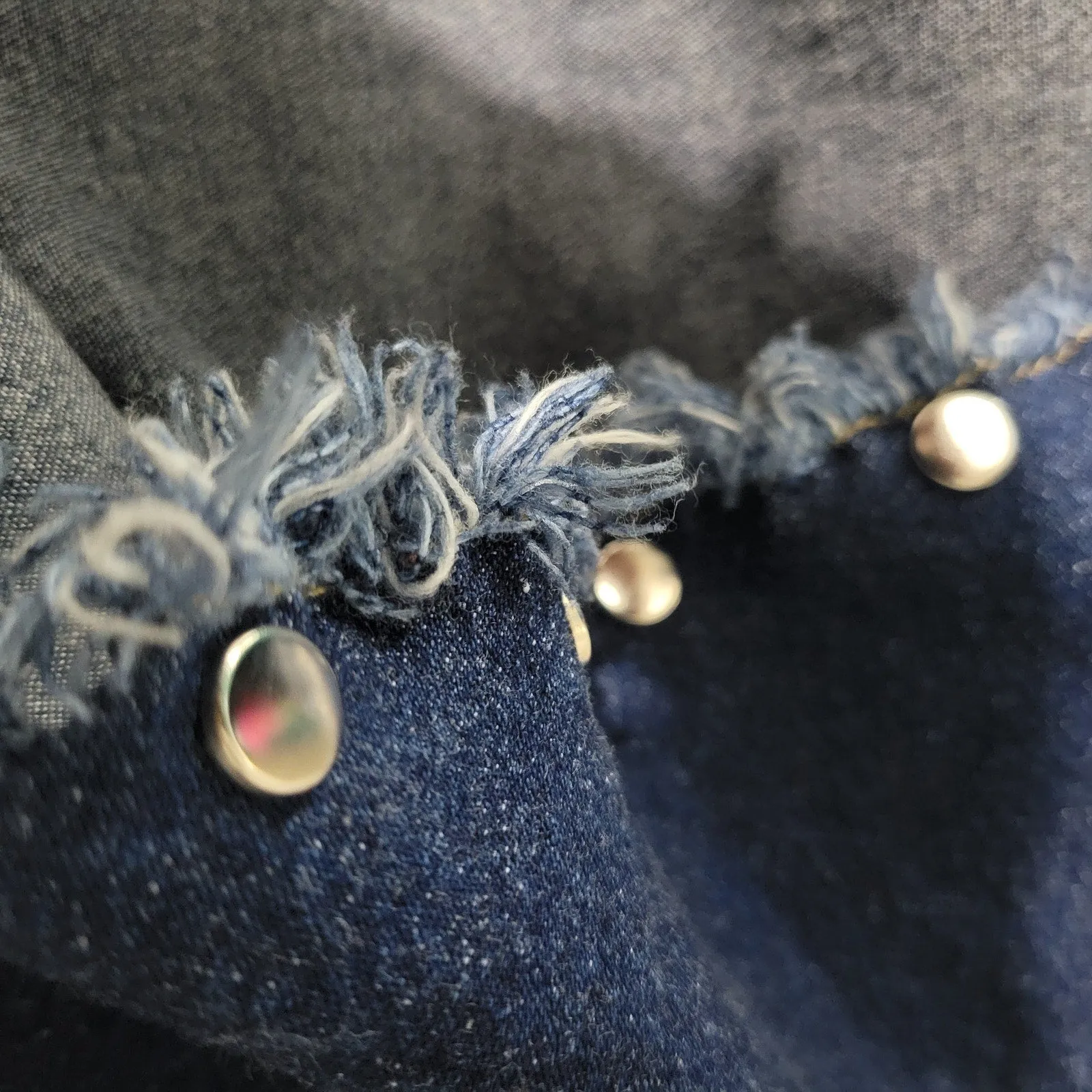 Erika Brooke Vintage Denim Dress Blue Bodycon Studs Exposed Seams Asymmetric Stretch Pencil Size Medium