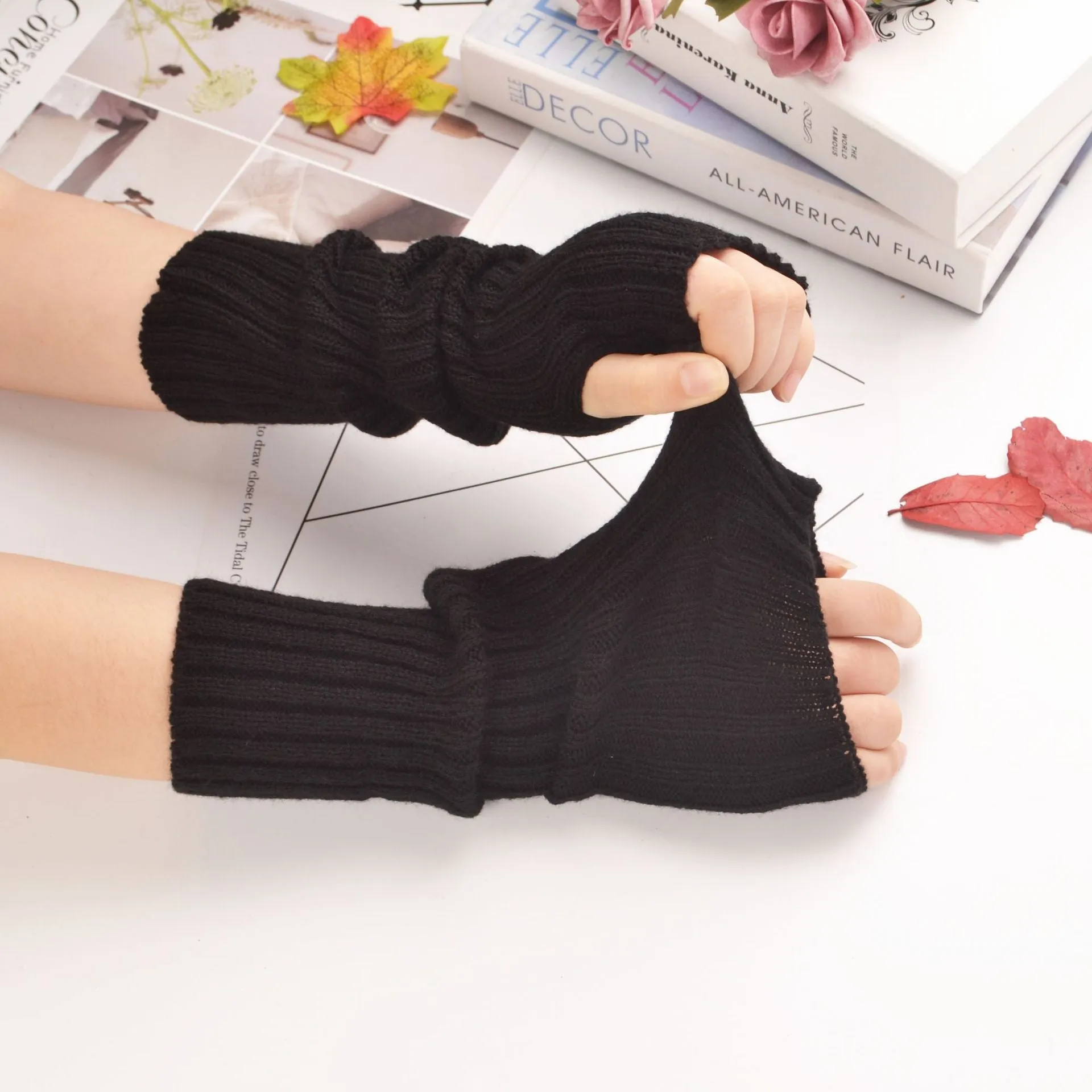 Fingerless Mittens Female Anime Gloves Women Knitted Gloves Arm Winter Warmers Japanese Goth Ankle Wrist Sleeves Harajuku Y2k