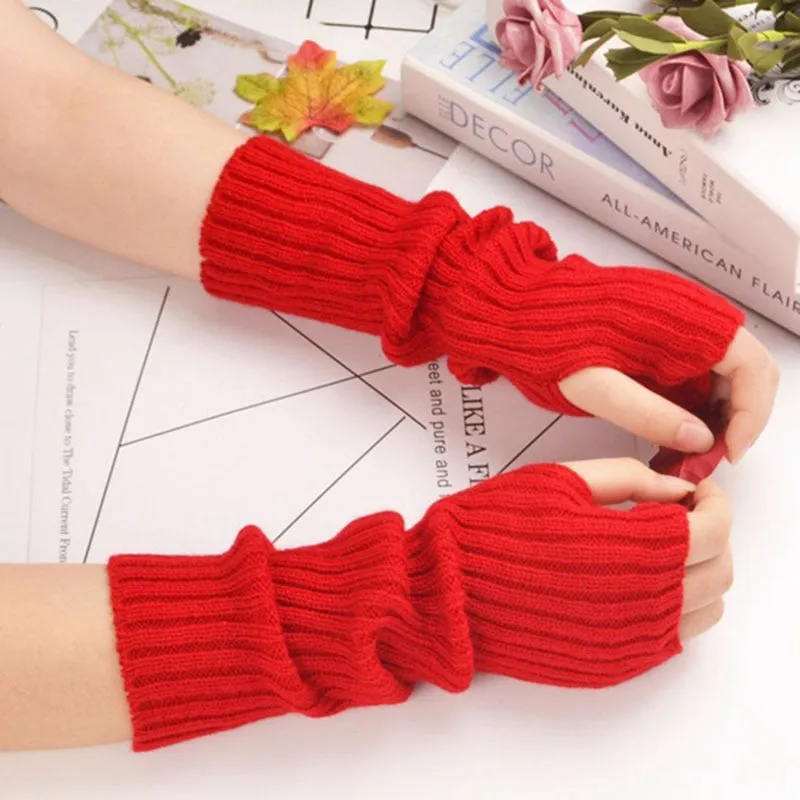 Fingerless Mittens Female Anime Gloves Women Knitted Gloves Arm Winter Warmers Japanese Goth Ankle Wrist Sleeves Harajuku Y2k