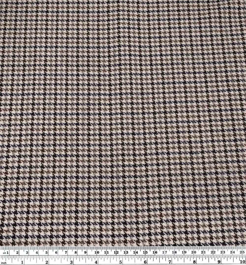 Houndstooth Wool Poly Suiting - Ivory/Chocolate/Charcoal
