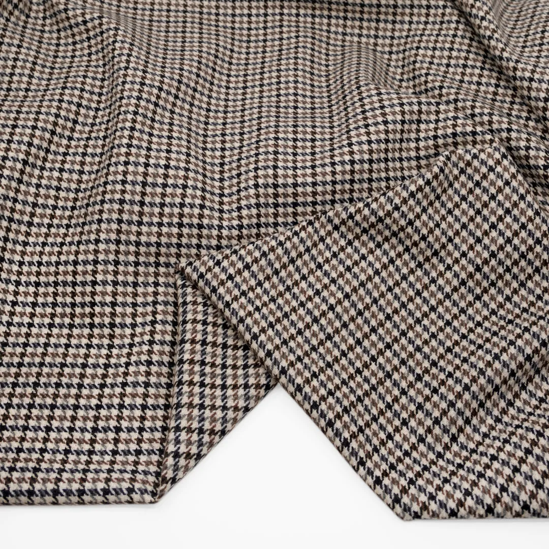 Houndstooth Wool Poly Suiting - Ivory/Chocolate/Charcoal