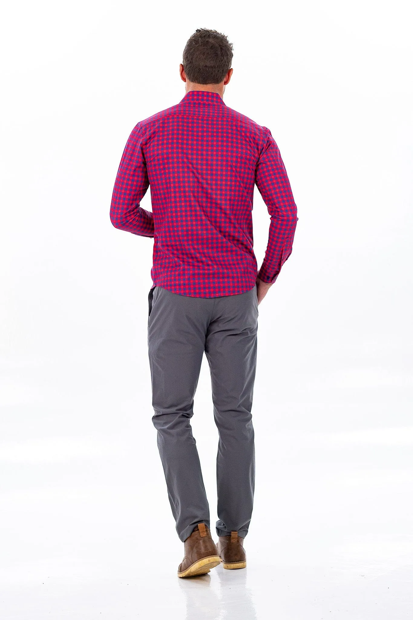 Hustle Sport Shirt - Long Sleeve - Red Navy Gingham