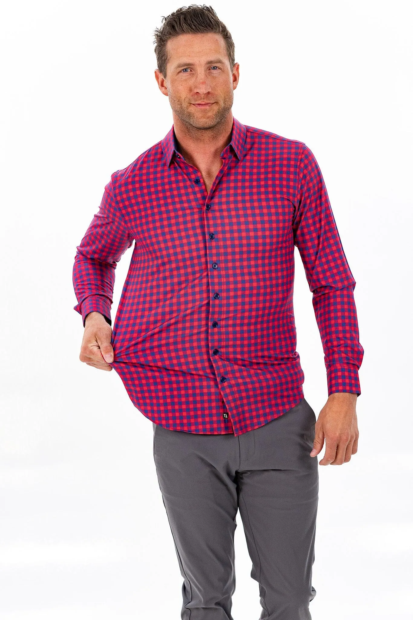 Hustle Sport Shirt - Long Sleeve - Red Navy Gingham