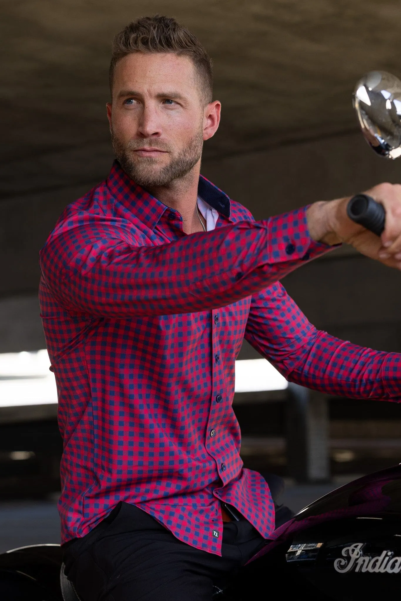 Hustle Sport Shirt - Long Sleeve - Red Navy Gingham