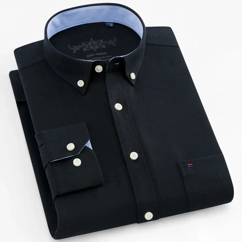 MC - Men’s Long Sleeve Oxford Plaid & Striped Casual Shirt | Regular-Fit Button-Down with Chest Pocket | Thick Work Shirt