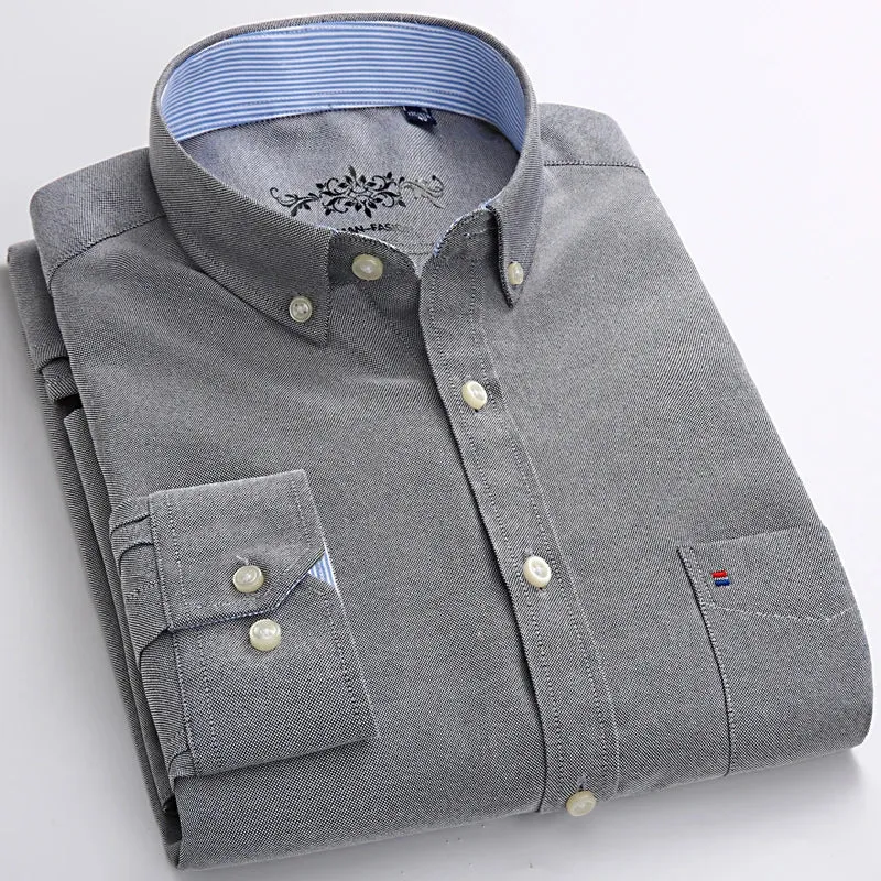 MC - Men’s Long Sleeve Oxford Plaid & Striped Casual Shirt | Regular-Fit Button-Down with Chest Pocket | Thick Work Shirt