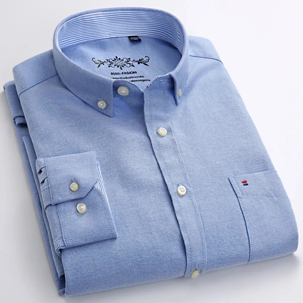 MC - Men’s Long Sleeve Oxford Plaid & Striped Casual Shirt | Regular-Fit Button-Down with Chest Pocket | Thick Work Shirt