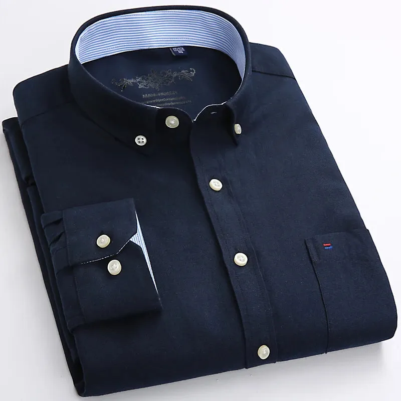 MC - Men’s Long Sleeve Oxford Plaid & Striped Casual Shirt | Regular-Fit Button-Down with Chest Pocket | Thick Work Shirt