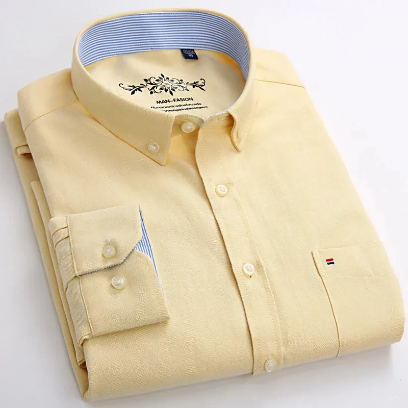 MC - Men’s Long Sleeve Oxford Plaid & Striped Casual Shirt | Regular-Fit Button-Down with Chest Pocket | Thick Work Shirt