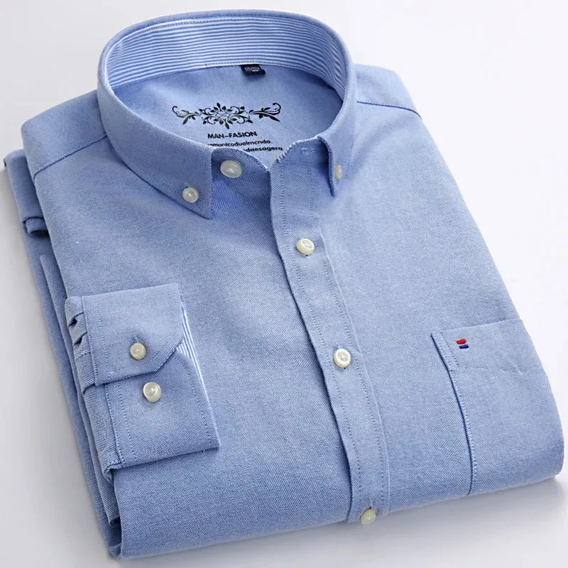 MC - Men’s Long Sleeve Oxford Plaid & Striped Casual Shirt | Regular-Fit Button-Down with Chest Pocket | Thick Work Shirt