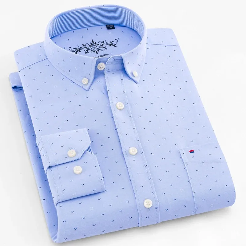 MC - Men’s Long Sleeve Oxford Plaid & Striped Casual Shirt | Regular-Fit Button-Down with Chest Pocket | Thick Work Shirt