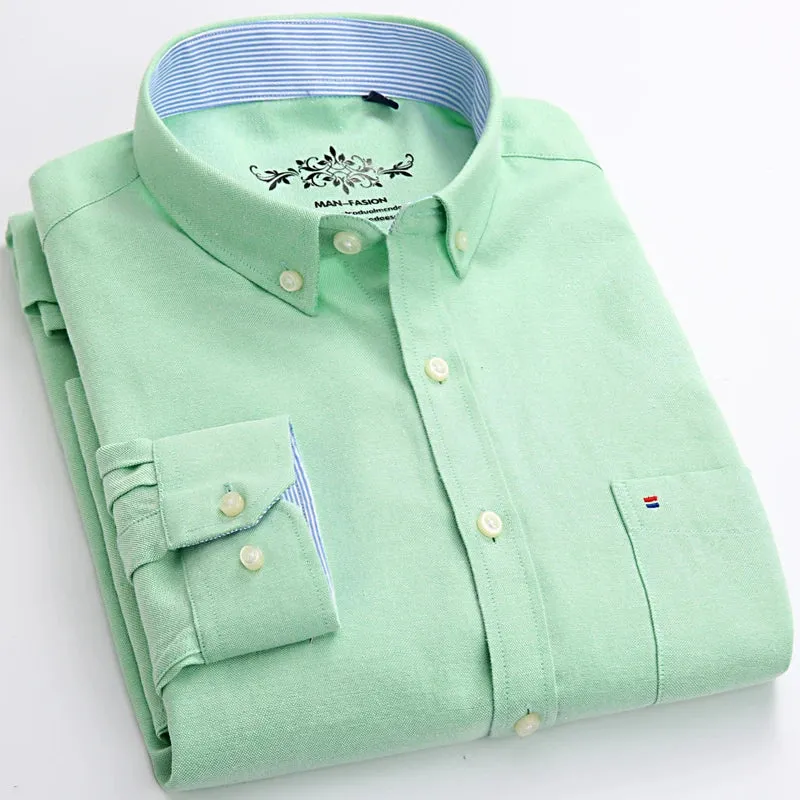 MC - Men’s Long Sleeve Oxford Plaid & Striped Casual Shirt | Regular-Fit Button-Down with Chest Pocket | Thick Work Shirt